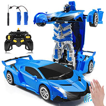 Load image into Gallery viewer, Zahooy RC Car Transforming Robot Model Toy,1:14 Gesture Sensing Drifting Remote Control Transform Vehicle,Deformed Racing with Realistic Engine Sounds &amp; One-Button Transformation for Boys Girls(Blue)

