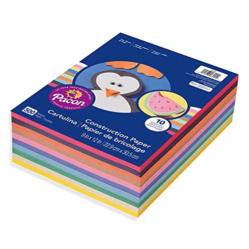 Pacon 9-Inches x 12-Inches, 6555 Rainbow Super Value Construction Paper Ream, Assorted, 500 Sheets
