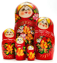 Load image into Gallery viewer, 190 mm Smiling Gilrs Hand Painted Wooden Matryoshka Doll 5 pcs
