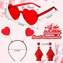 Load image into Gallery viewer, 3 Pieces Valentine&#39;s Day Headband Rimless Heart Shape Sunglass Head Boppers Loving Heart Antenna Headband Red Layered Tassel Earrings for Valentines Day Party Props Holiday Costume Accessories
