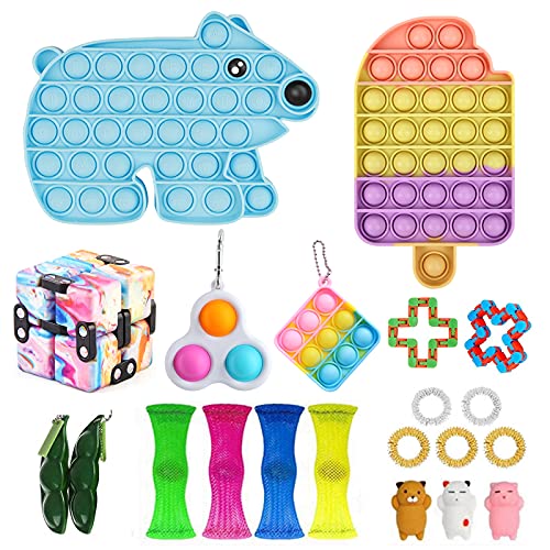Auallou Fidget Toy Pack , Sensory Fidget Toys Set with Pop and Stress Relieve Ball Cheap Fidget Packs (Popsicle-Polar Bear)