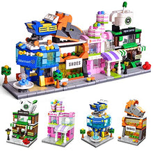 Load image into Gallery viewer, FUN LITTLE TOYS 4 Boxes Small Building Blocks Set Mini City Building Bricks with Floral Shop, Supermarket, Shoes Shop, Caf Shop for Girls Age 6+
