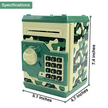 Load image into Gallery viewer, Suliper Electronic Piggy Bank Code Lock for Kids Baby Toy, Mini ATM Safe Coin Cash Banks Real Money Saving Box With Password, Auto Money Scroll for Children,Boys Girls Birthday Gift (Camouflage Green)
