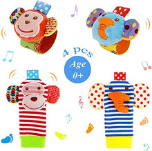 Load image into Gallery viewer, FPVERA Baby Wrist Rattles Toys 4 pcs Newborn Wrist Rattle and Footfinder Set, Soft Animal Rattle Toys for Babies Boys Girls (Elephent&amp;Monkey)
