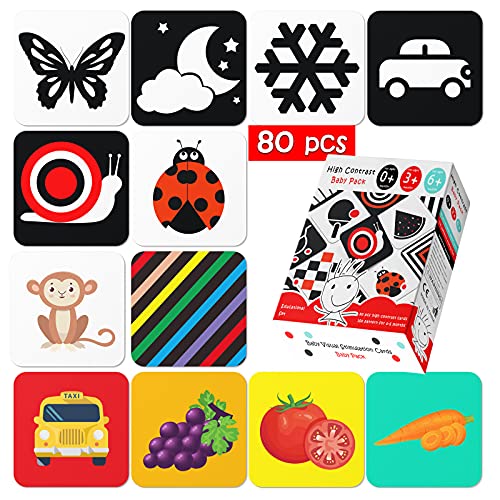 Baby Flash Cards 6 to 12 Months, Black And White Cards for Babies With Holder, Visual Stimulation Cards For Babies, High Contrast Flash Cards For Babies 6-12 Months, Montessori Sensory Toys For Babies