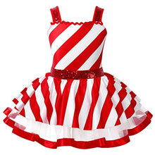Load image into Gallery viewer, Moily Girls Ms Santa Clause Christmas Costume Puff Sleeve Tutu Dress Ballet Ice Skater Dancewear Striped Red 2 Years

