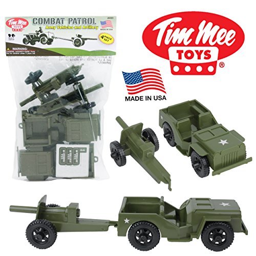 TimMee Combat Patrol Willys & Artillery - Green 4pc Playset USA Made