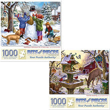 Load image into Gallery viewer, Bits and Pieces - Value Set of Two (2) 1000 Piece Jigsaw Puzzles for Adults - Each Puzzle Measures 20&quot; x 27&quot; - 1000 pc Snowman Snow Day, Sunrise Feasting Winter Jigsaws by Artist Liz Goodrick-Dillon

