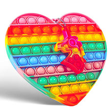 Load image into Gallery viewer, PopIt Play Mega Pop It - Rainbow Heart 8 inch 100 Bubbles Big Pop it Fidget Toy, Stress Relieving Squeeze Big Pop it Toy for Kids, Includes Size Among Us Pop It Keychain

