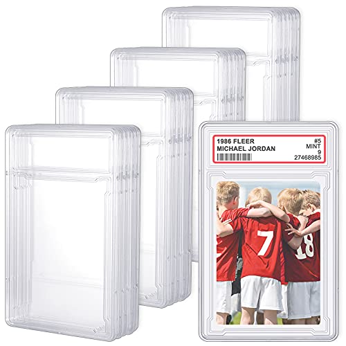 Trading Cards Protector Case Acrylic Clear Baseball Card Holders with Label Position Hard Card Sleeves Small Sturdy Storage Box for Card Standard Collector Sport Game Grade Card Case (24 Pieces)