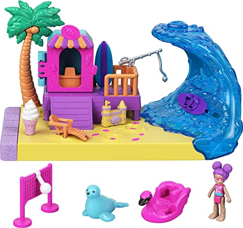 Pocket Pollyville Sunshine Beach Playset, Micro Doll, Animal Figure Great Gift for Ages 4 Years Old & Up