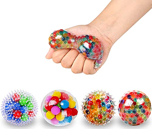ALMAH Stress Balls for Kids (4 PCS), Squishy Balls with Water Bead, Squeeze Ball to Relax, Focus, Decompress, Anxiety Relief, for Autism ADHD and More
