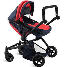 Load image into Gallery viewer, Hushlily - Reversible Double Doll Luxury Stroller with Adjustable Canopy &amp; Basket (Red &amp; Denim Blue)
