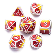 Load image into Gallery viewer, GUOER Red Yellow Metal DND Dice Set 7 die Metal Polyhedral Dice Set with Gift Metal Box for Table Games or Role-Playing Games(Red Yellow)
