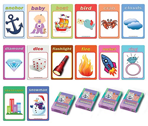 Word Pictures Learning Playing Cards for Kids (4-Deck) - Great Teaching Aid - Stocking Stuffers Gifts for Boys Girls Toddler - Holidays Activities Party Theme DIY Collection Set