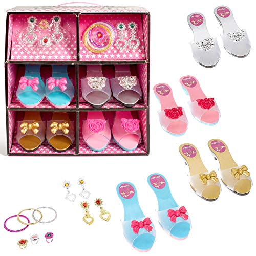 IQ Toys Princess Dress Up Play Shoes and Jewelry Boutique Set with 4 Pairs of Shoes and Pretend Jewelry Accessories for Little Girls