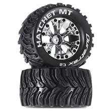 Load image into Gallery viewer, Duratrax Hatchet MT 2.8&quot; 1/10 RC Monster Truck Tires with Foam Inserts: C2 Soft | Mounted on 6-Spoke Front/Rear Wheels | Chrome, 1/2&quot; Offset (Set of 2)
