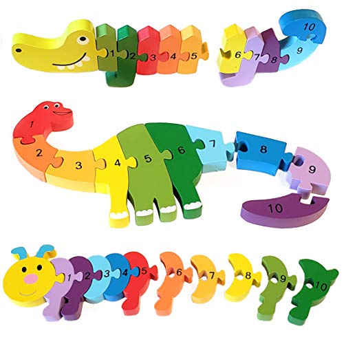 Animal Wooden Puzzles for Toddlers - Colors and Counting Building Toys and Toddler Games | Montessori Toys Wood Blocks with Storage Box and Learning Activities eBook - 3 Pack