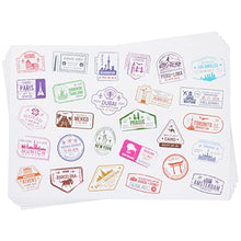 Load image into Gallery viewer, Vintage Travel Stickers for Water Bottles, Passport Stamps for Kids Party Favors, Scrapbooks (27 Cities, 810 Count)
