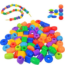 Load image into Gallery viewer, Plastic Lacing Beads for Kids 70 pcs with Fun Shapes, Long String, and Brilliant Colors, Educational Occupational Therapy Toys, Montessori Fine Motor Toys for Toddlers Preschool Boys and Girls3+
