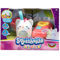 Squishville by Squishmallows Mini Plush Room Accessory Set, Picnic, 2 Camilla Soft Mini-Squishmallow and 2 Plush Accessories, Marshmallow-Soft Animals, Picnic Toys