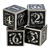 Fantasydice Nightwatch Large Silver Metal Dice Set 4X D6 Polyhedral Dice with Metal Box for Dungeons and Dragons (D&D, DND 5 Edition) Call of Cthulhu Warhammer Shadowrun and All Tabletop RPG