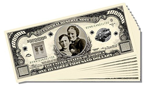 Bonnie and Clyde Million Dollar Bill - 10 Count with Bonus Clear Protector & Christopher Columbus Bill