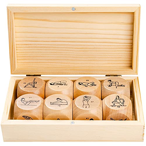 Zinsk Eight 1.25 Inch Yoga Dice in Engraved Wooden Gift Box - Yoga Gifts for Women Mindfulness Gifts Exercise Dice - Wooden Workout Dice Fitness Dice Yoga Stuff for Instructors 48 Yoga Poses for Yogis