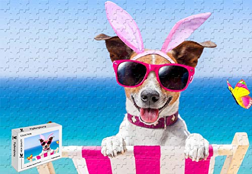 PigBangbang,20.6 X 15.1 Inch,Basswood Bright Colorful - Funny Dog Glasses Butterfly Summer - 500 Piece Jigsaw Puzzle