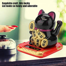 Load image into Gallery viewer, ShunFudz Solar Powered Mini Welcoming Cat Adorable Waving Beckoning Fortune Lucky Cat with Waving Arm,for Car, Home, Restaurant, Stores, Office(Black)
