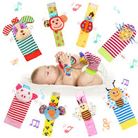 LAMMAZ Baby Rattle Wrists Rattles Rattle Socks Foot Finder Soft Development Toys for Newborn Babies Boy and Girl Infant Kids-8 Pcs A Set