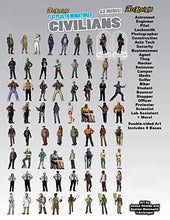 Load image into Gallery viewer, Arcknight Flat Plastic Miniatures: Civilians; 64 Unique Civilian-Themed Minis for Starfinder; Affordable, Skinny Figurines for SF, Shadowrun, and Other Tabletop RPG Games
