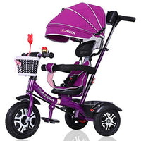 Moolo Children's Tricycle, Kids' Trikes 4 in 1 Bicycle 1-3-6 Year Old Trolley Child Bicycle Awning Reversible Folding Pedal Multi-Function (Color : Purple)