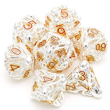 Load image into Gallery viewer, DND Metal Dice Set Hollow dice White Octopus Suck Head Monster 7-Piece Set is Suitable for Dungeons and Dragon Belt D &amp; D dice Metal Box, Pathfinder, RPG, MTG or Table Games .

