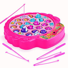 Load image into Gallery viewer, Fishing Game Play Set - 21 Fish, 4 Poles, &amp; Rotating Board w/ On-Off Music - Family Children Backyard Pink Toy Games for Kids and Toddlers Age 3 4 5 6 7 Girls and Up
