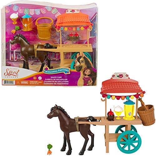 Mattel Spirit Untamed Miradero Snack Cart with Rolling Wheels, Canopy, 5-in Pony & Related Accessories, Great Gift for Ages 3 & Up , Pink