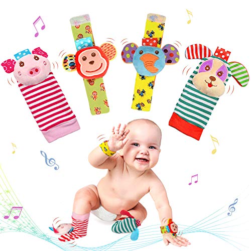 LAMMAZ Baby Soft Rattle, Wrists Rattles Rattle Socks Foot Finders Soft Development Toys, Hand Ankle Play Item for Newborn Babies Boy and Girl