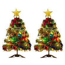 Load image into Gallery viewer, Napoo Best Pre Lit Mini Artificial Christmas Tree Miniature Tabletop Centerpieces 12 Inch, Christmas Tree Ornaments Set, Tree Topper, Pinecones, Baubles, Candy Canes, etc (2 Sets)
