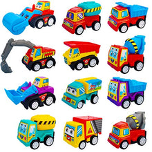 Load image into Gallery viewer, Tonmp Pull Back Vehicle Car, 12 Pack Assorted Mini Construction Plastic Vehicle Set, Pull Back Truck and Car Toys for Boys Kids Child Party Favors,Pull Back and Go Car Toy Play Set
