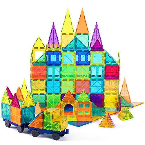 cossy Kids Magnet Toys Magnetic Tiles, 120 PCs Magnetic Building Blocks, Educational Toys for Kids Children with 2 Car Sets