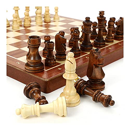 Flystoo Wooden Folding Chess Set Large Chess Set Handwork Solid Wood Pieces Outdoor Folding Chess Set Travel Chess Game Set (Color : A)