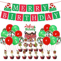 Christmas Birthday Decorations Merry Birthday Banner Cake Topper Garland for for Xmas Eve, Holiday, New Year Party Supplies