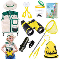 INNOCHEER Explorer Kit & Bug Catcher Kit for Kids Outdoor Exploration with Vest, hat, Binocular, Telescopic Butterfly Net, and Bugs Book for Boys Girls 3-12 Years Old (Yellow)