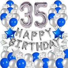 Load image into Gallery viewer, &quot;Blue and Silver 35th Birthday Party Decorations Set- Silver Happy Birthday Banner,Foil Number Balloons, Latex Balloons and More for 35 Years Old Brithday Party Supplies&quot;
