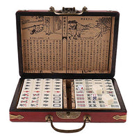 YXQQ Chinese Mahjong Game Set with Carrying Travel Case, Antique Metal Lock High Density Board Artificial Leather English Manual 144 Mini Tiles, for Family Travel