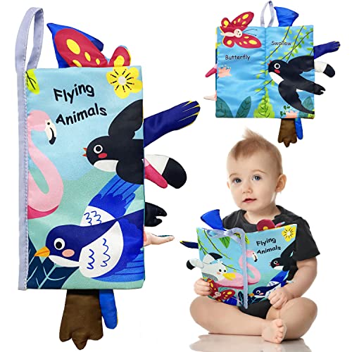 UMESONG Soft Baby Cloth Books, Touch and Feel Crinkle Books for Infants Babies, Safe Toddler Early Development Interactive Stroller Toys, Baby Girl Boy Gift 0-12 Months, 1-3 Years Old (Flying Tails)