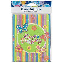 Load image into Gallery viewer, &quot;Colorful Butterfly Stripe &quot;&quot;happy Birthday&quot;&quot; Party Invitations, Set Of 8&quot;
