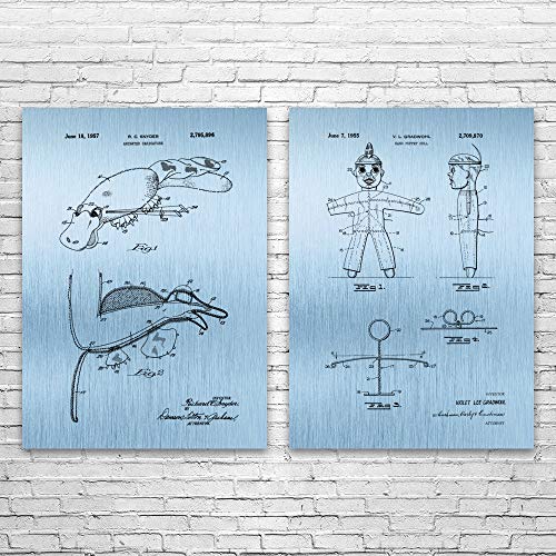 Puppet Patent Prints Set of 2, Ventriloquist Gift, Toy Store Art, Puppeteer Gift, Puppet Blueprint, Retro Puppet Blue Steel (9 inch x 12 inch)