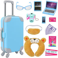 ZITA ELEMENT 22 Pcs 18 Inch Boy Doll Clothes Suitcase Set for 18 Inch Boy Doll Accessories Travel Carrier Storage, Including Suitcase Pillow Blindfold Sunglasses Camera Computer