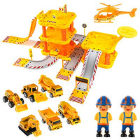 Construction Toys for 3 Year Old Boys - Construction Truck Toys, Toy Garage with Mini Construction Vehicles for Kids